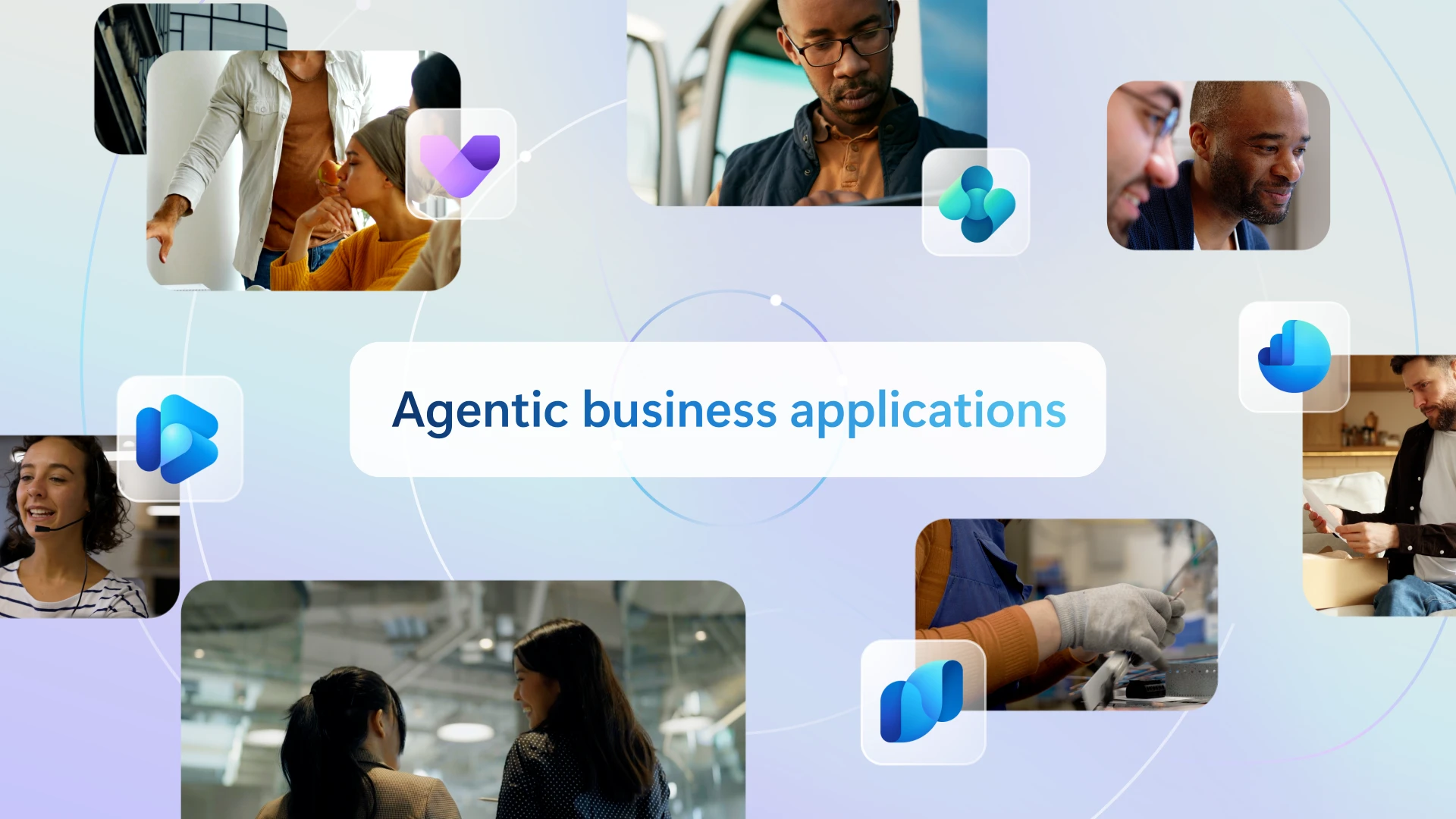 Collage of images with the text Agentic business applications in the center