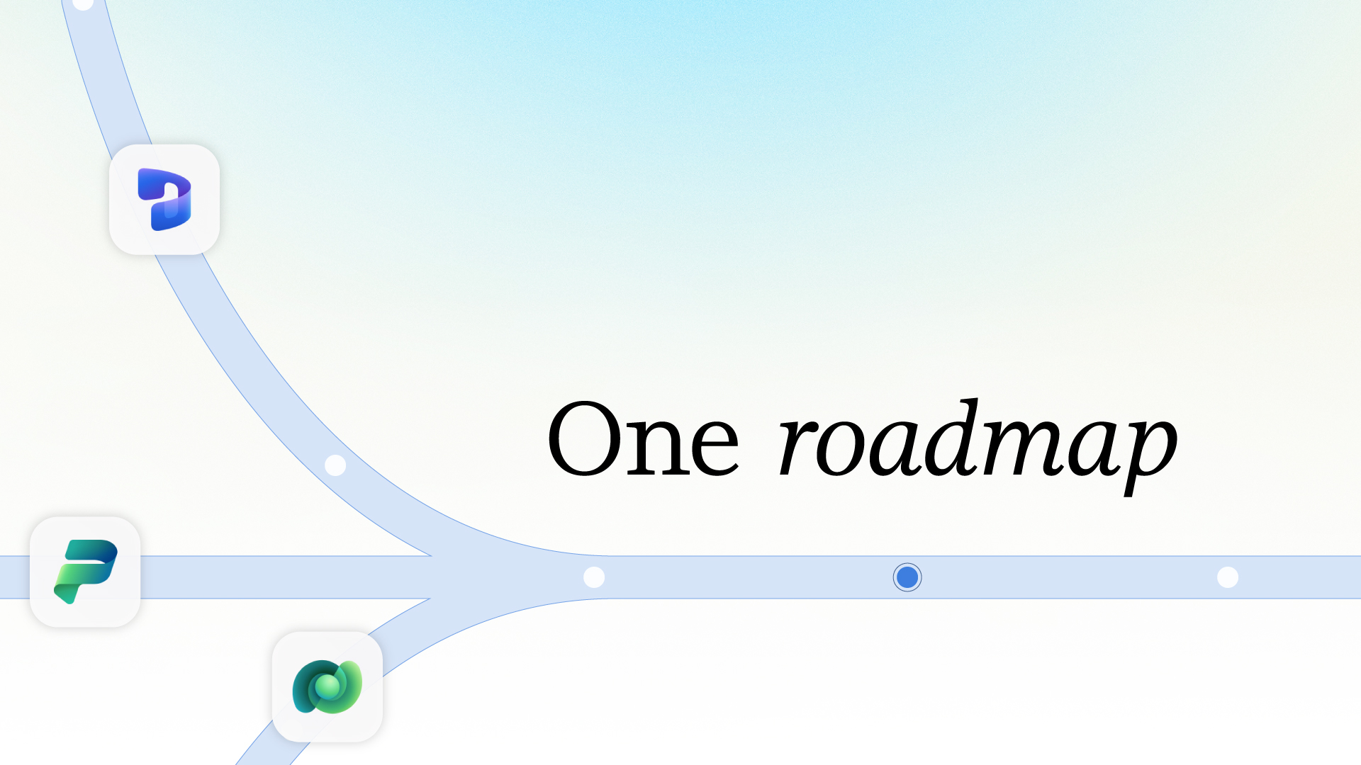 Illustration showing multiple Microsoft product paths merging into one roadmap