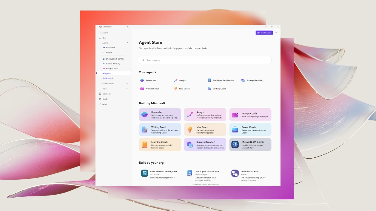 Agent Store UI on a stylized background