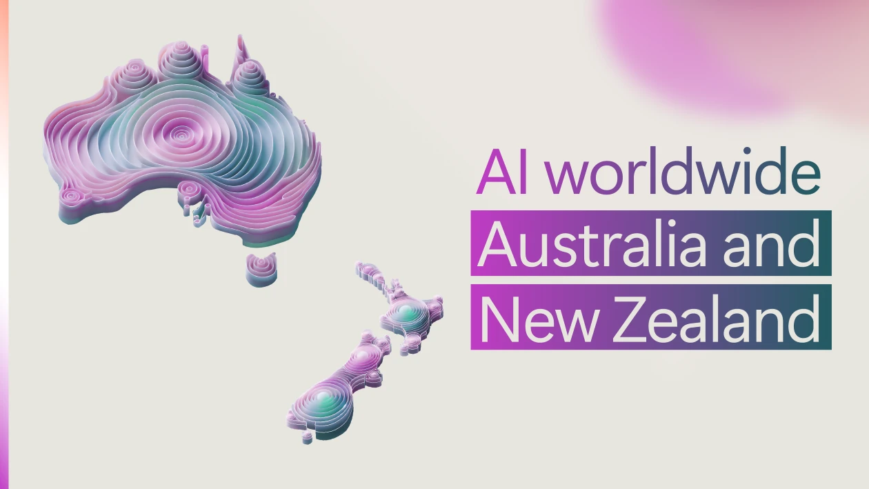 A decorative image with text reading AI worldwide Australia and New Zealand