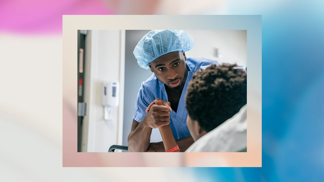 Nurse providing support to a patient in a hospital setting