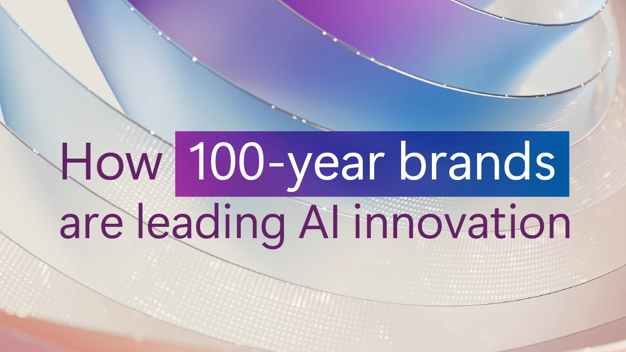 Abstract background with text that reads How 100-year brands are leading AI innovation
