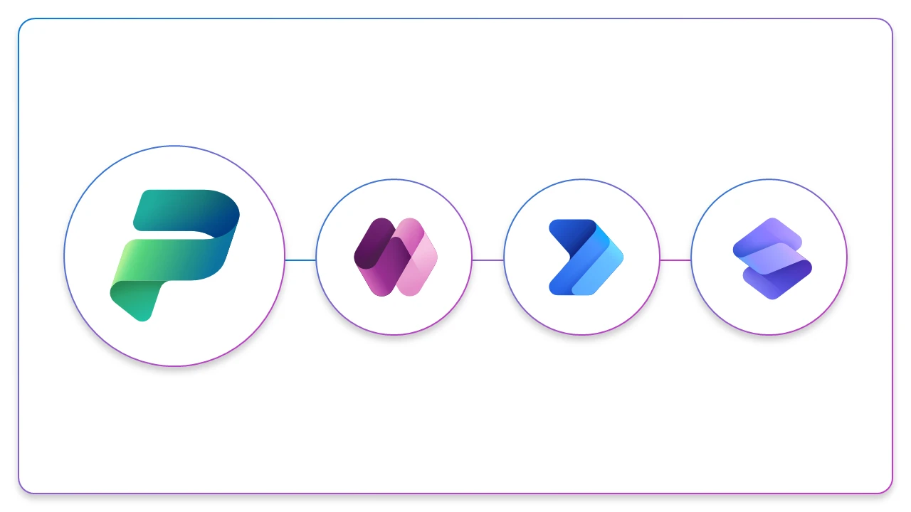 Power Platform, Power Apps, Power Automate, and Power Pages logos