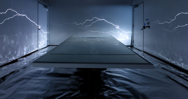 Steel blue room from A Panorama of the Skies installation