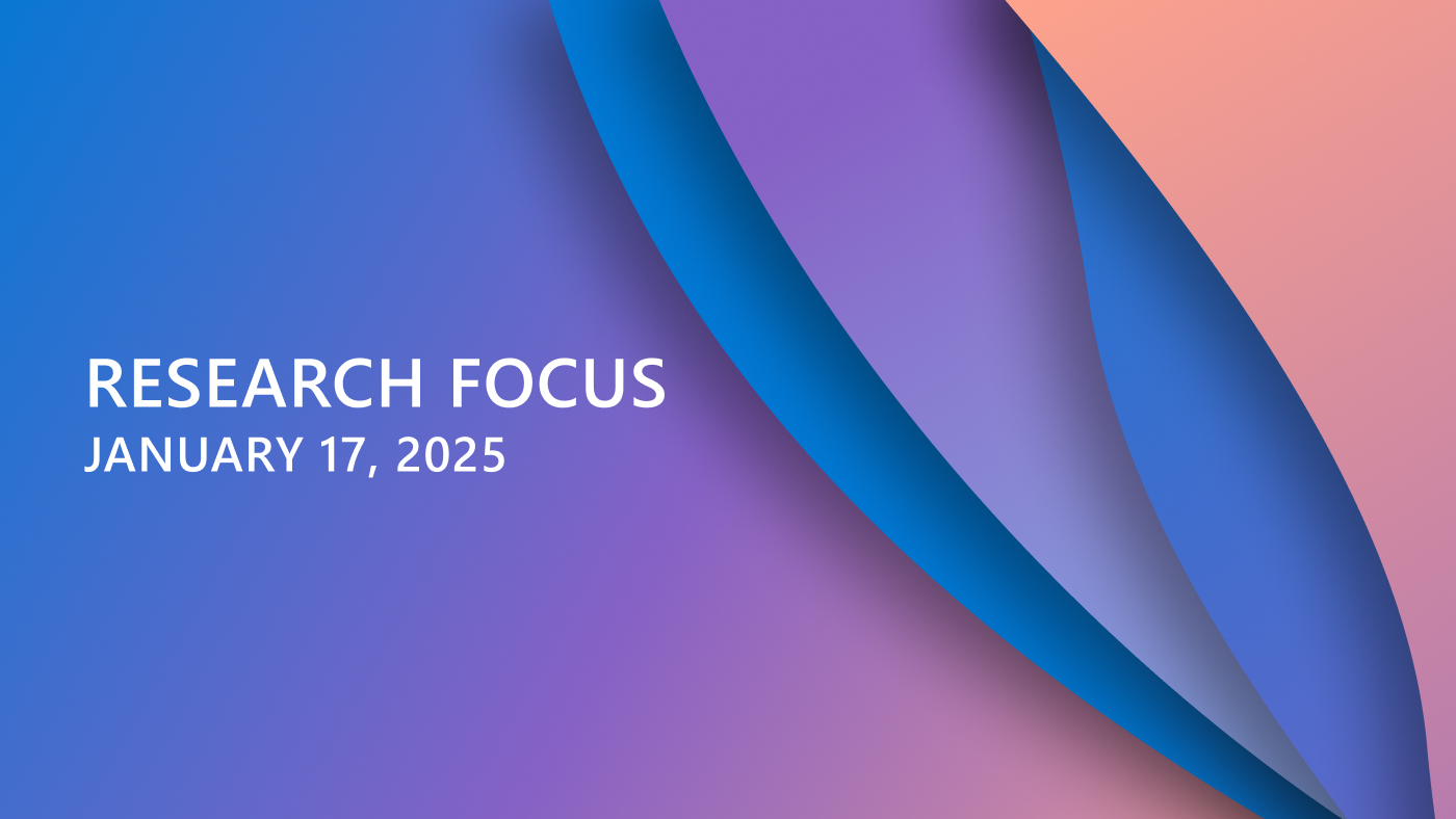 Decorative graphic with wavy shapes in the background in blues and purples. Text overlay in center left reads: “Research Focus: January 17, 2024”