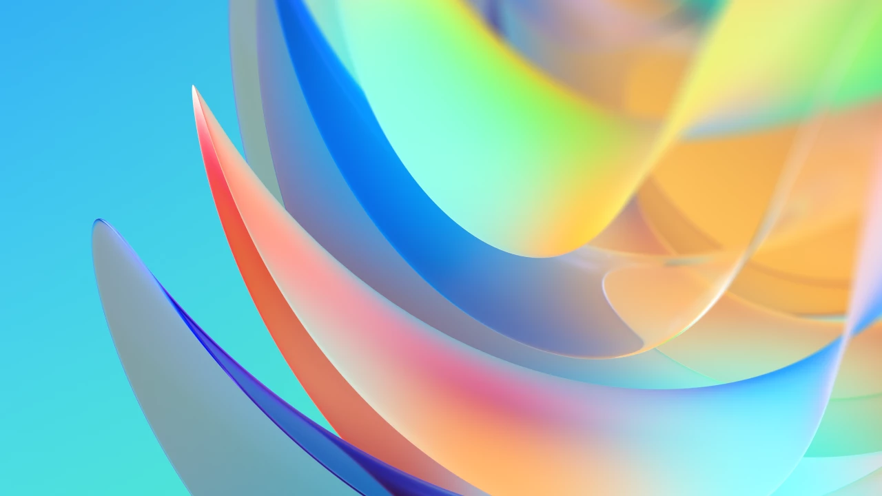 Graphic with a blue background with a multicolored design
