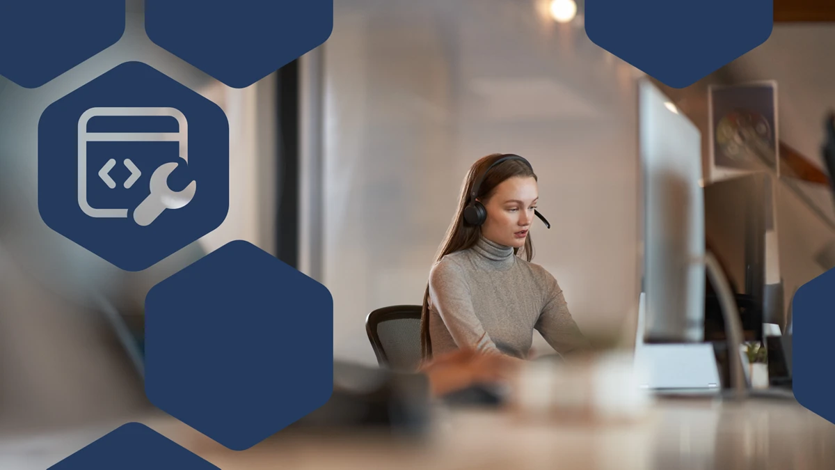 Woman with headset on a customer service support call
